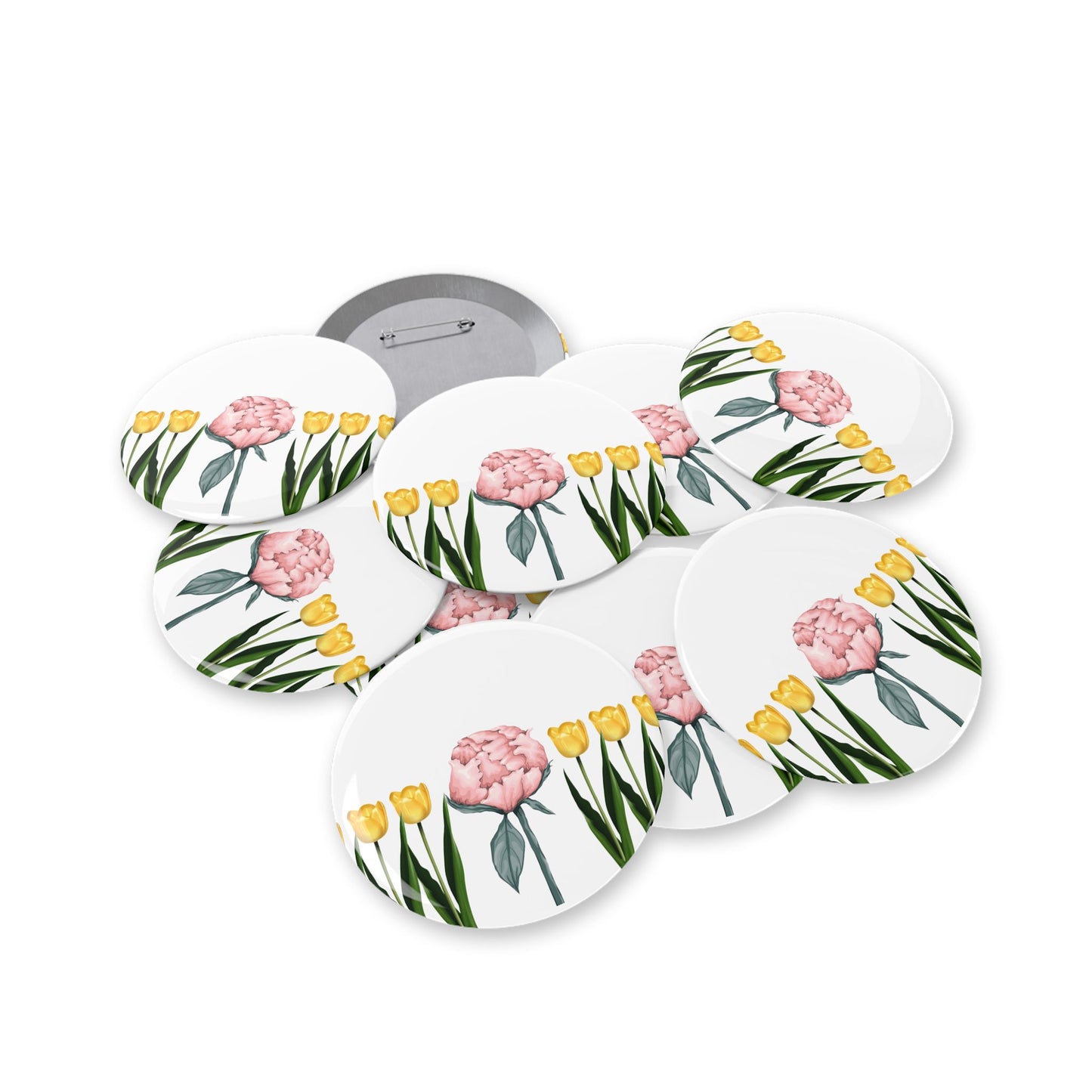 A Peony In A Tulip Garden - Round Pin