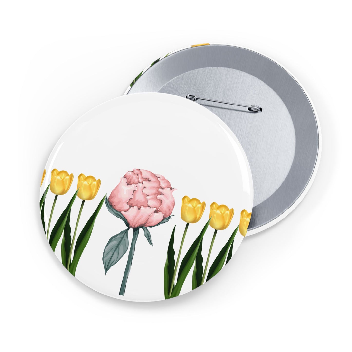 A Peony In A Tulip Garden - Round Pin