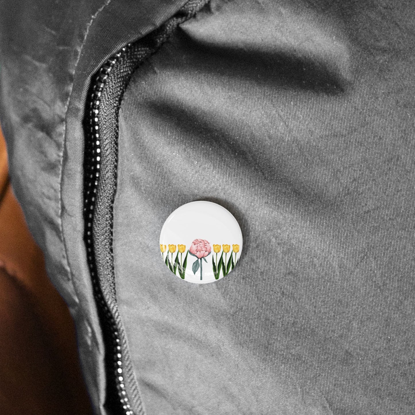 A Peony In A Tulip Garden - Round Pin