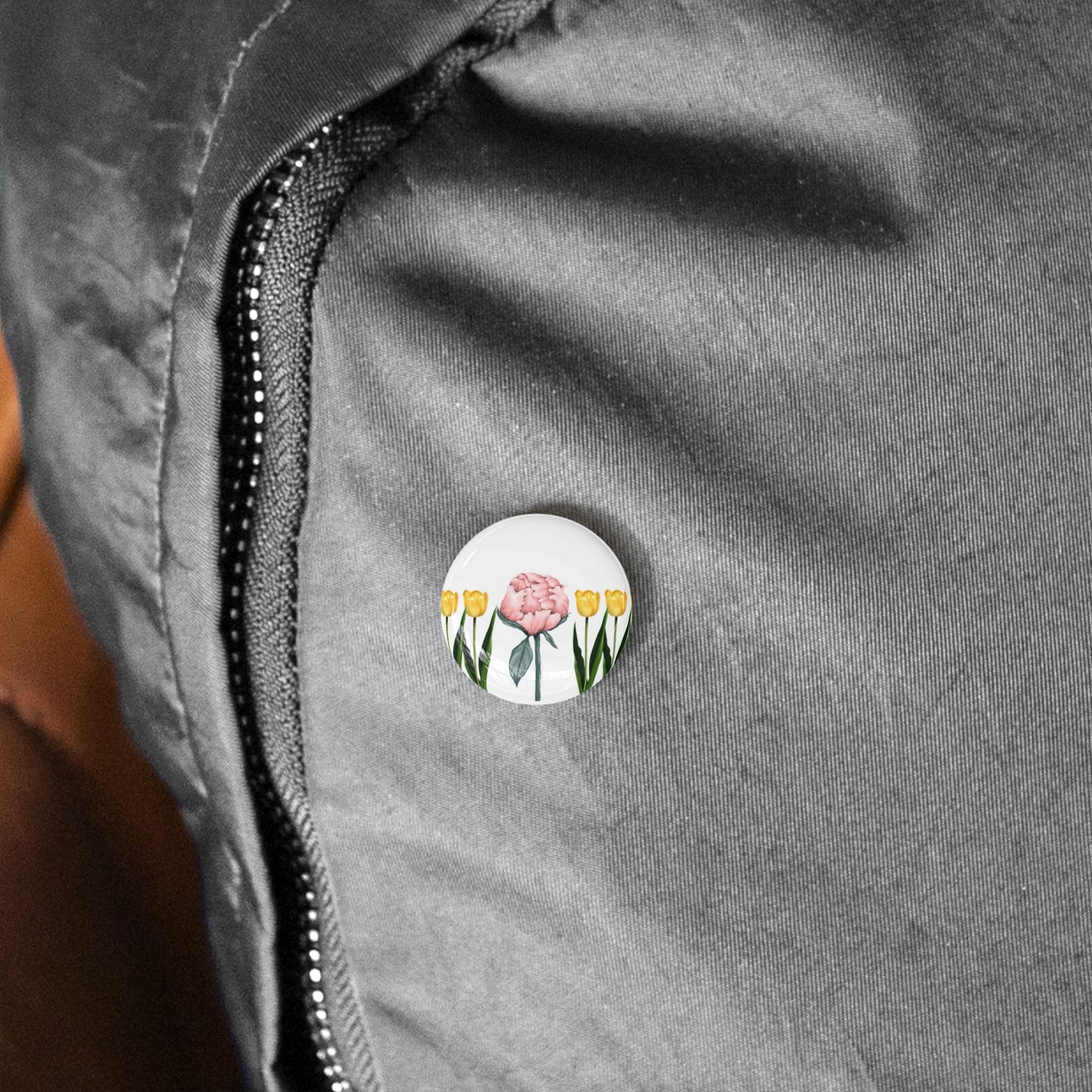 A Peony In A Tulip Garden - Round Pin