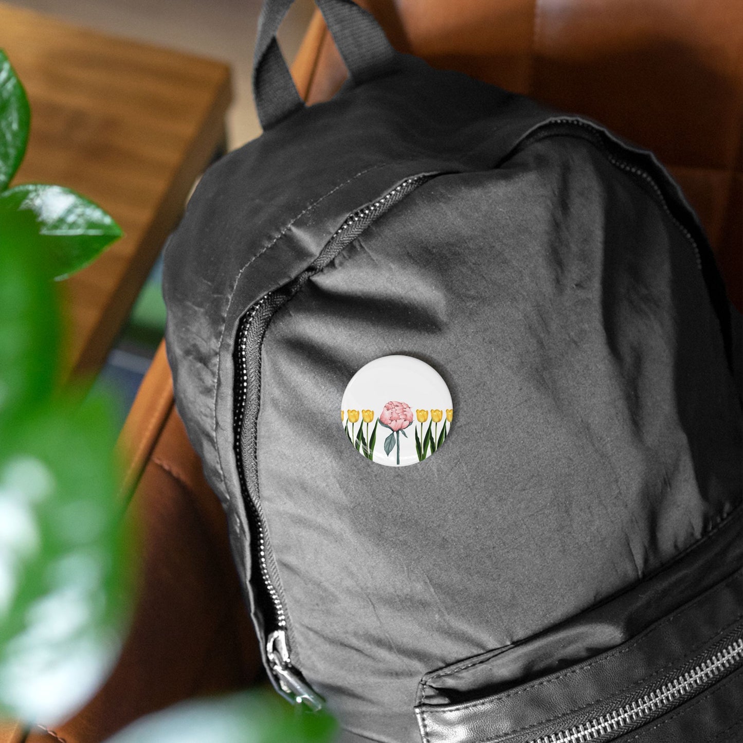 A Peony In A Tulip Garden - Round Pin