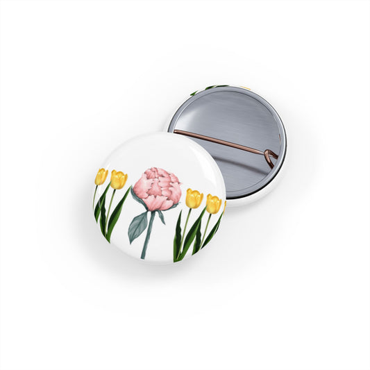 A Peony In A Tulip Garden - Round Pin