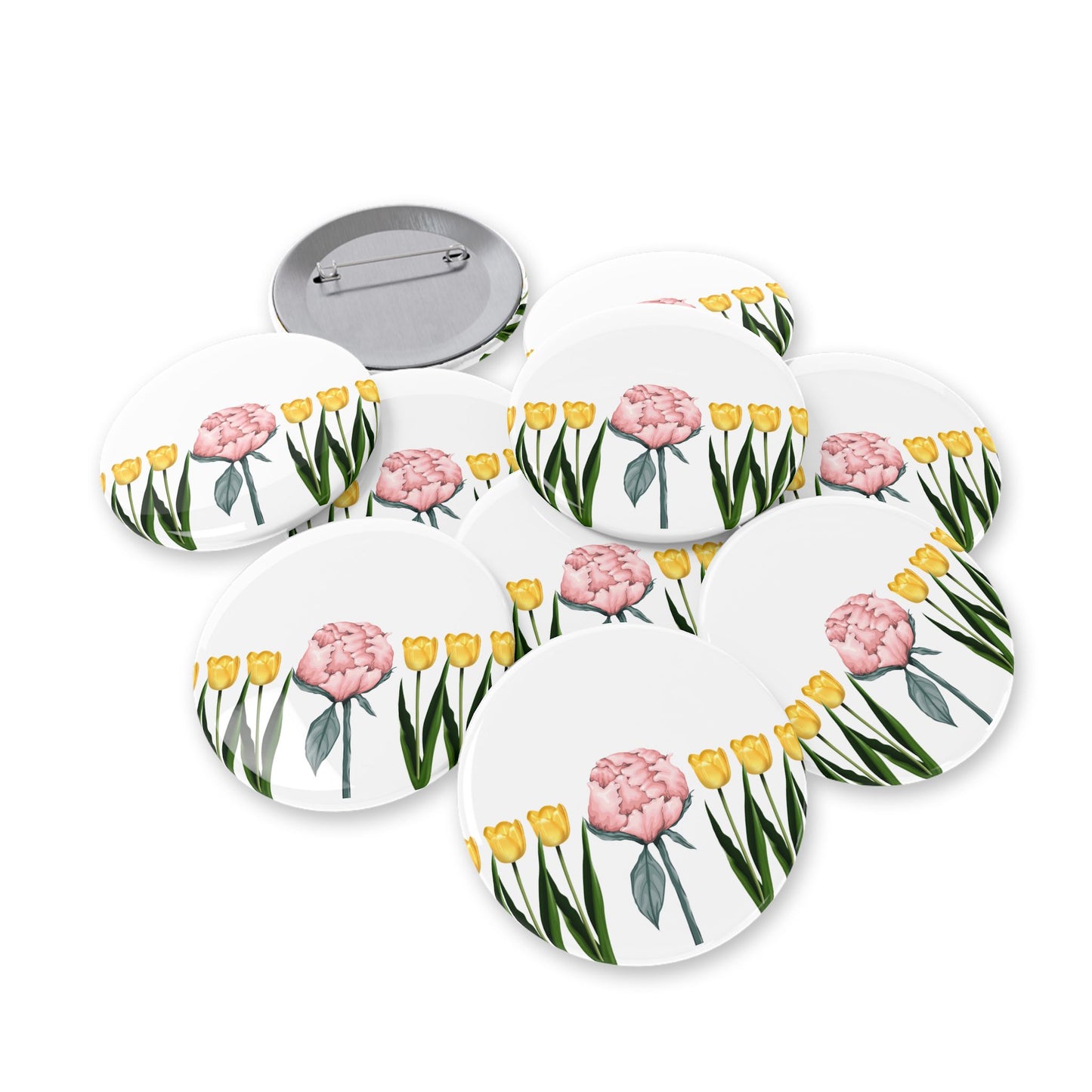 A Peony In A Tulip Garden - Round Pin