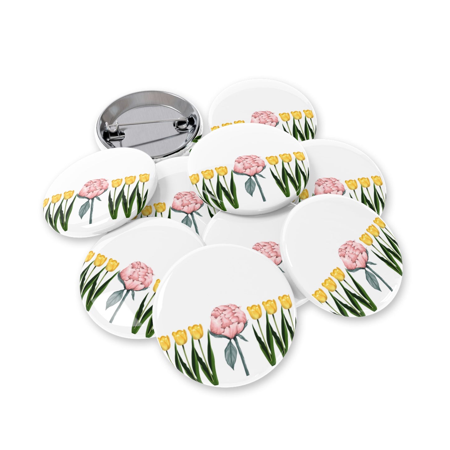 A Peony In A Tulip Garden - Round Pin