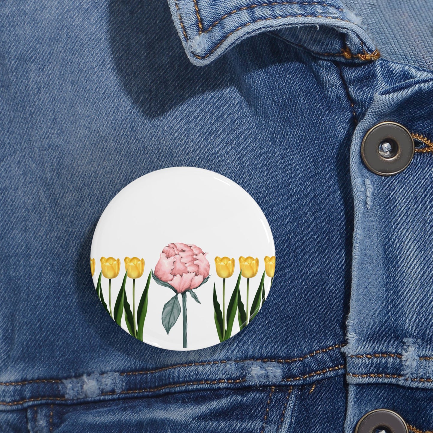 A Peony In A Tulip Garden - Round Pin
