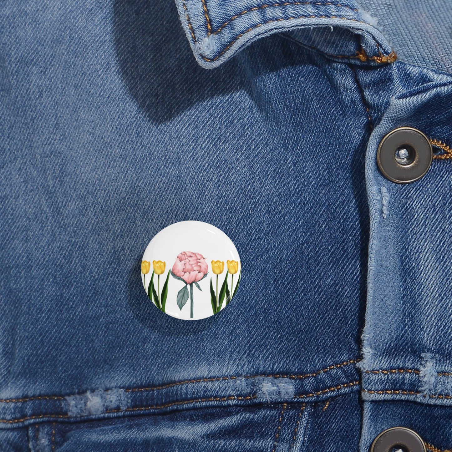 A Peony In A Tulip Garden - Round Pin