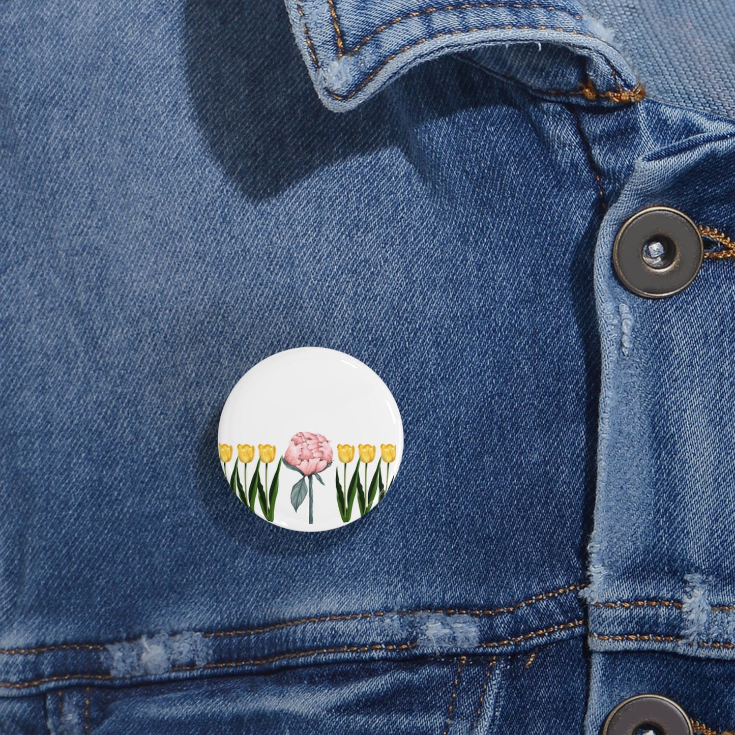 A Peony In A Tulip Garden - Round Pin