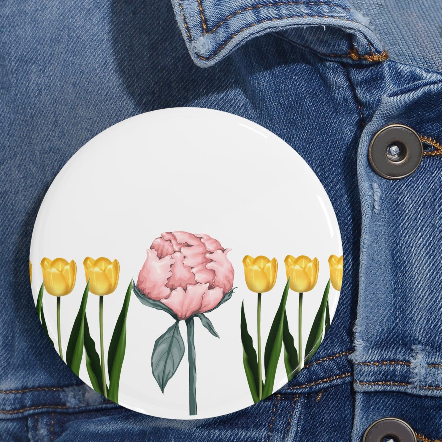 A Peony In A Tulip Garden - Round Pin
