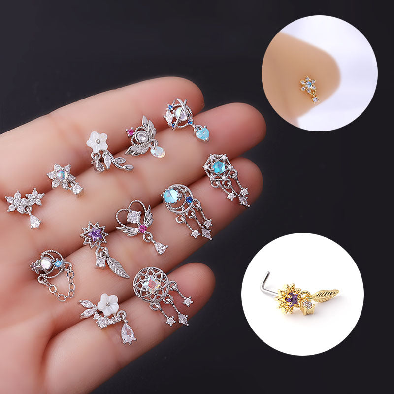 Colorful Zircon Pendant L-Nose Stud