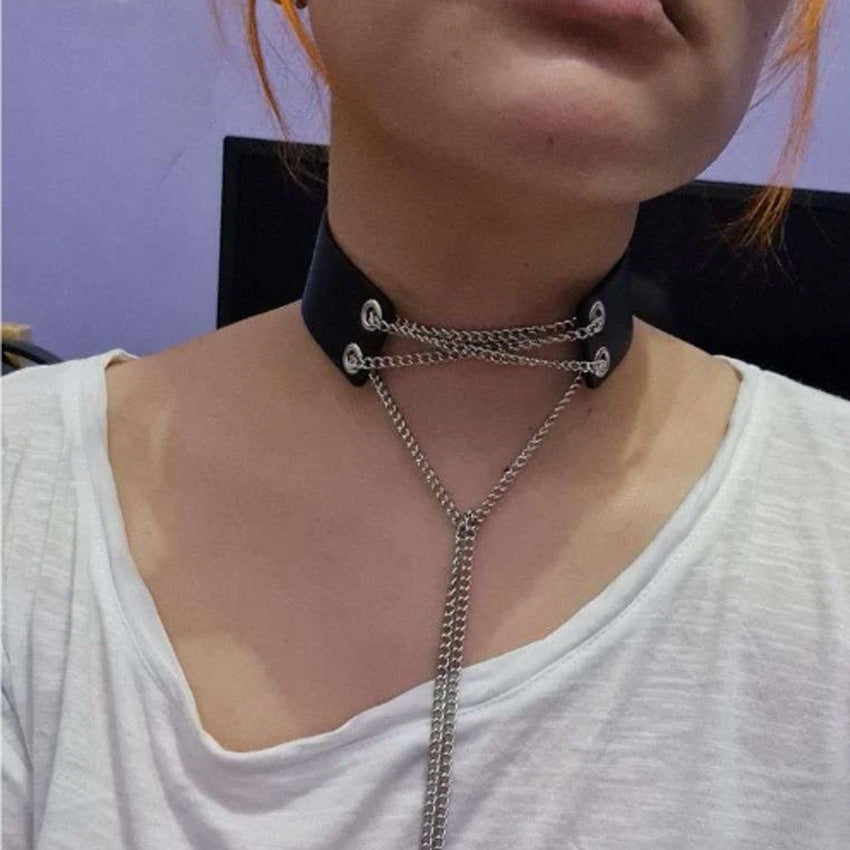 Chain Lace-up Leather Necklace