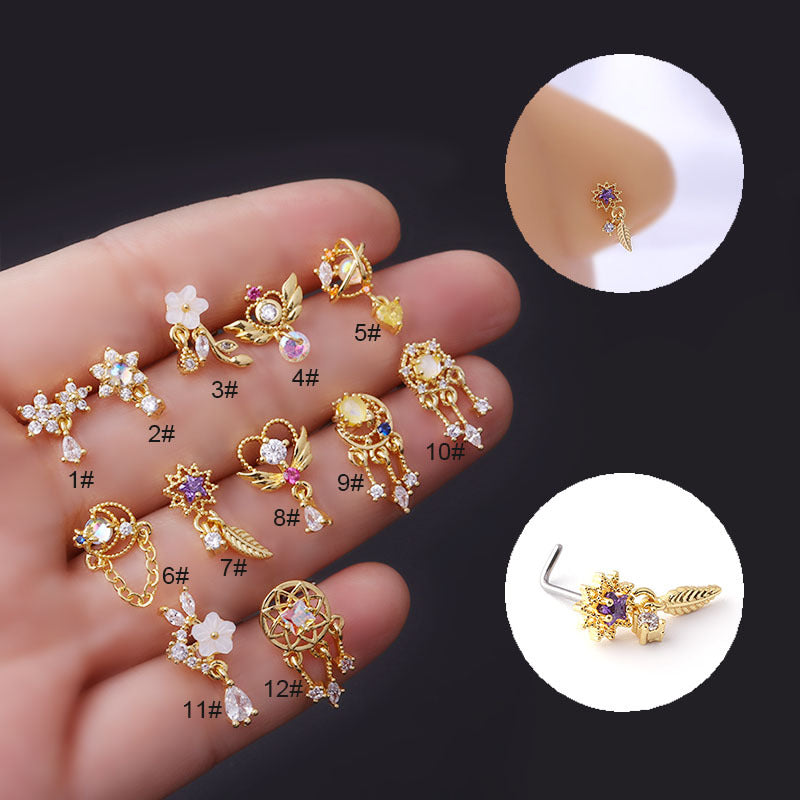 Colorful Zircon Pendant L-Nose Stud