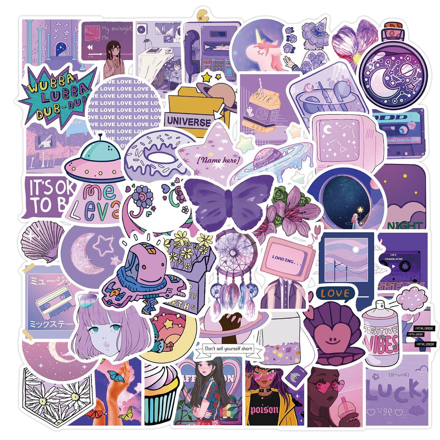 Cute Purple Stickers Set