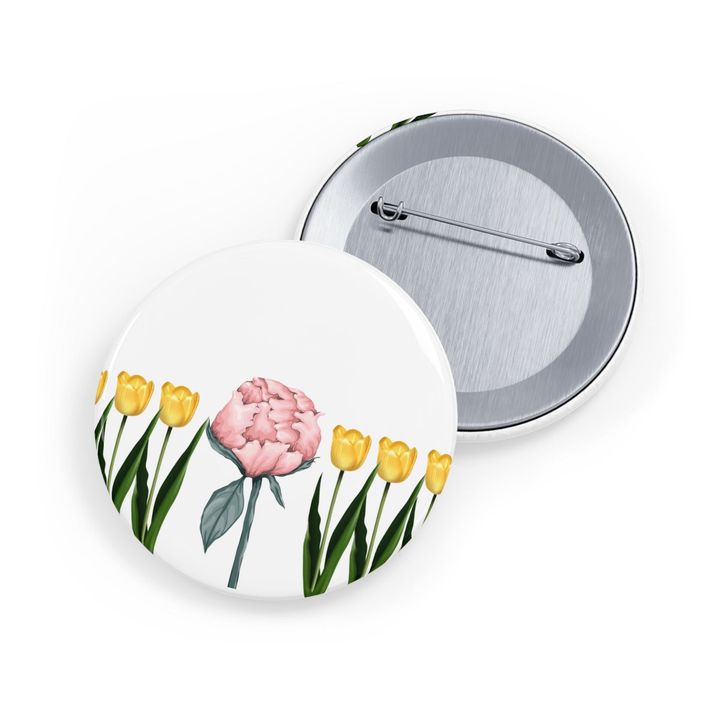 A Peony In A Tulip Garden - Round Pin