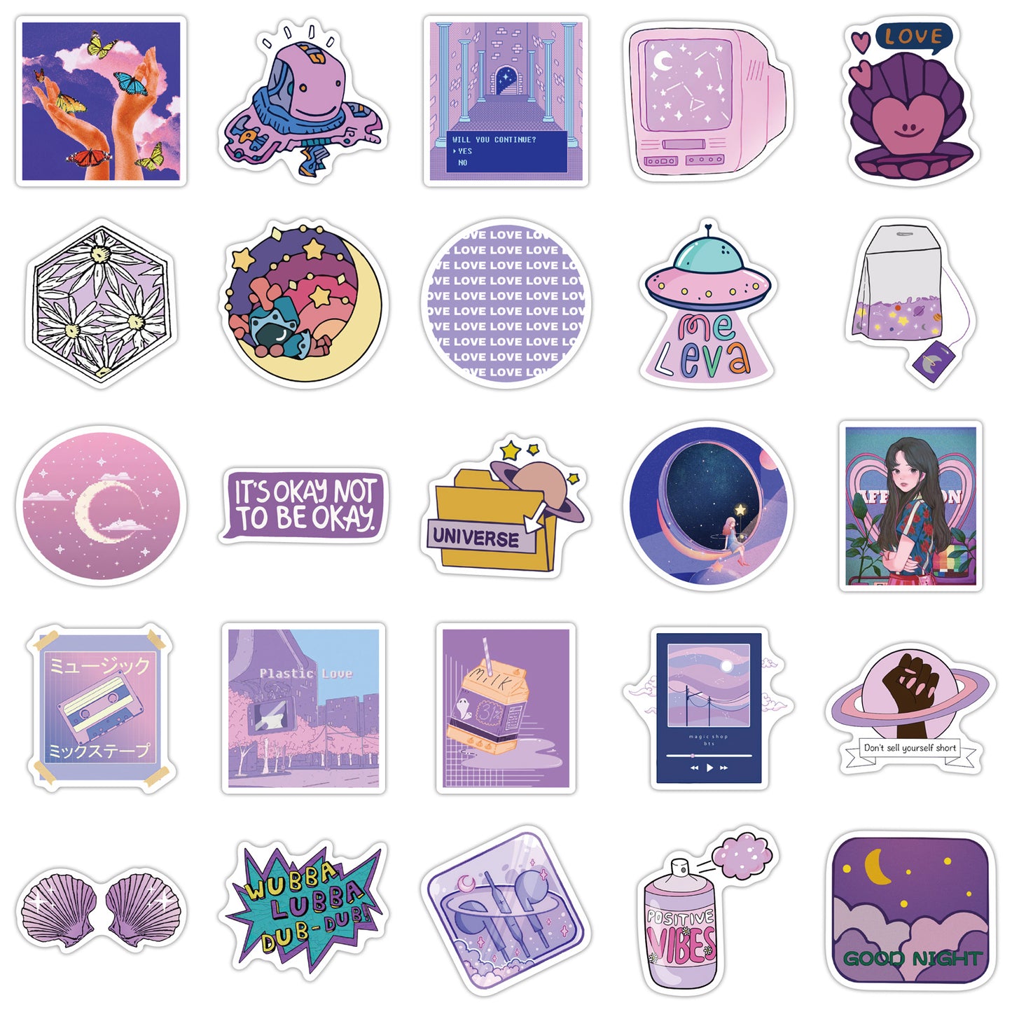 Cute Purple Stickers Set