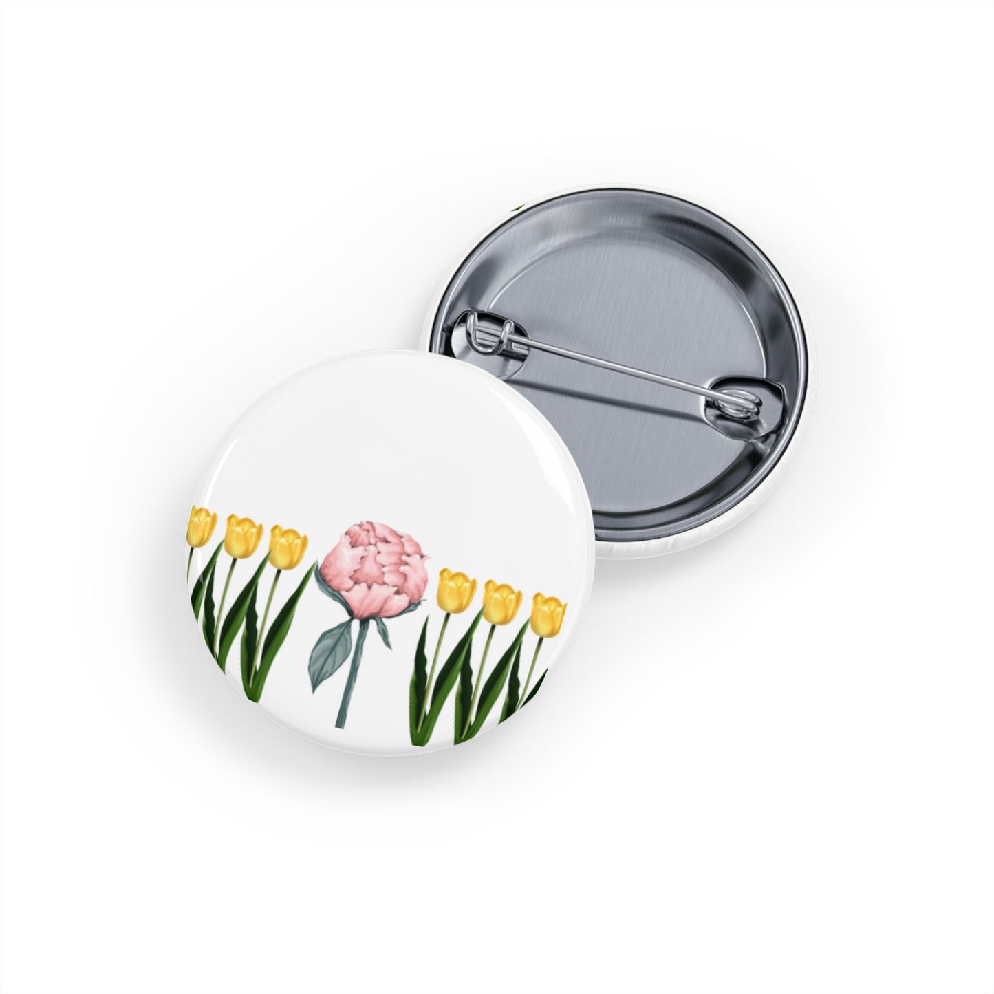 A Peony In A Tulip Garden - Round Pin