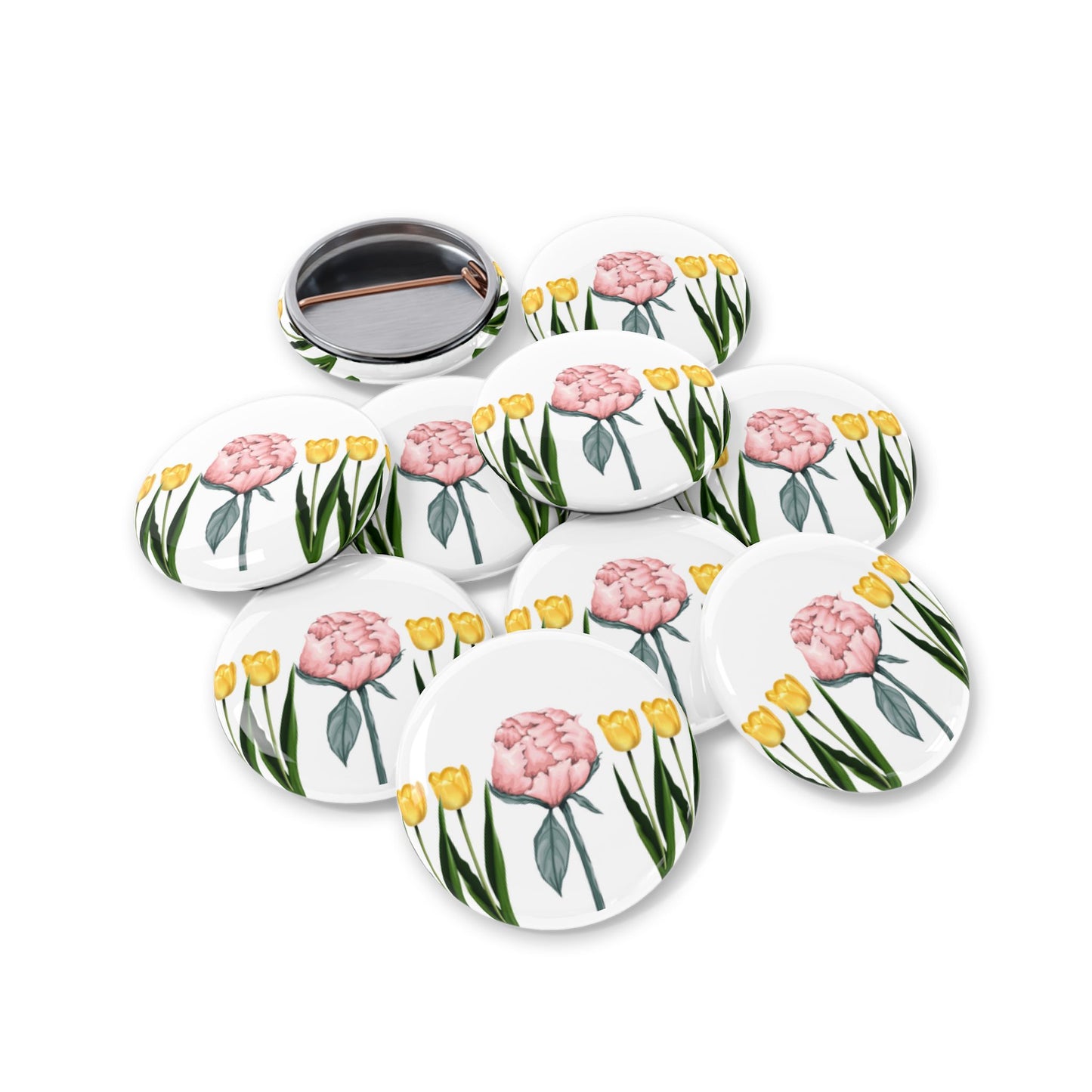 A Peony In A Tulip Garden - Round Pin