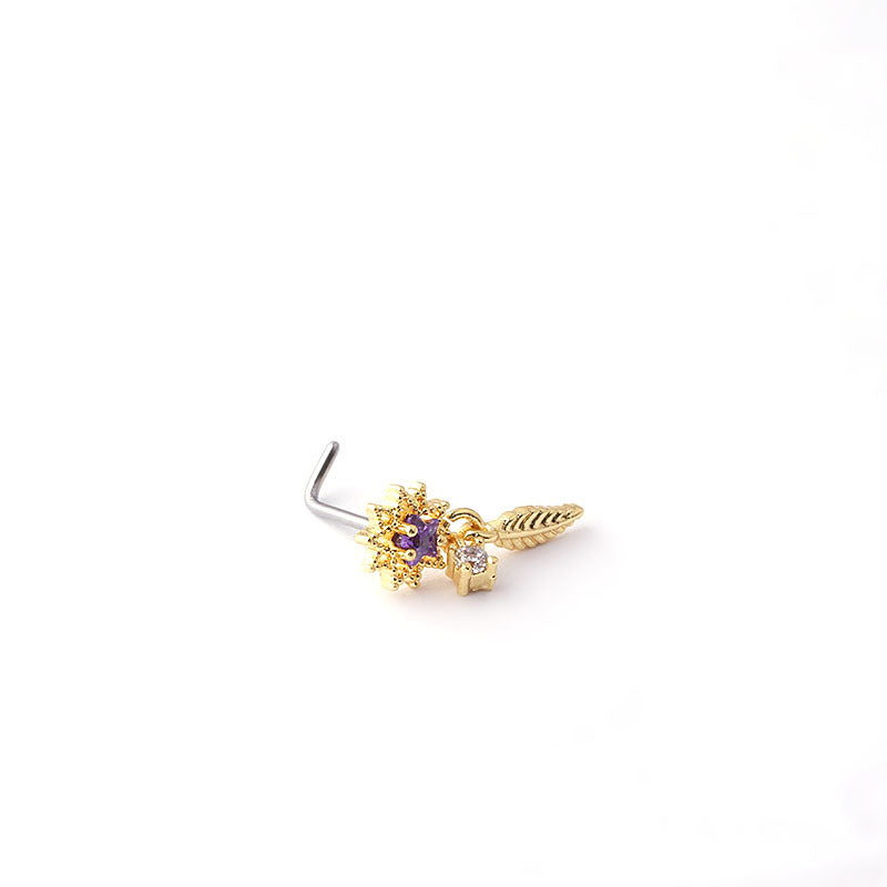 Colorful Zircon Pendant L-Nose Stud