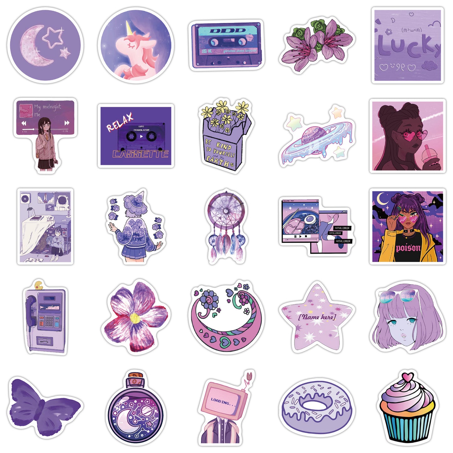 Cute Purple Stickers Set