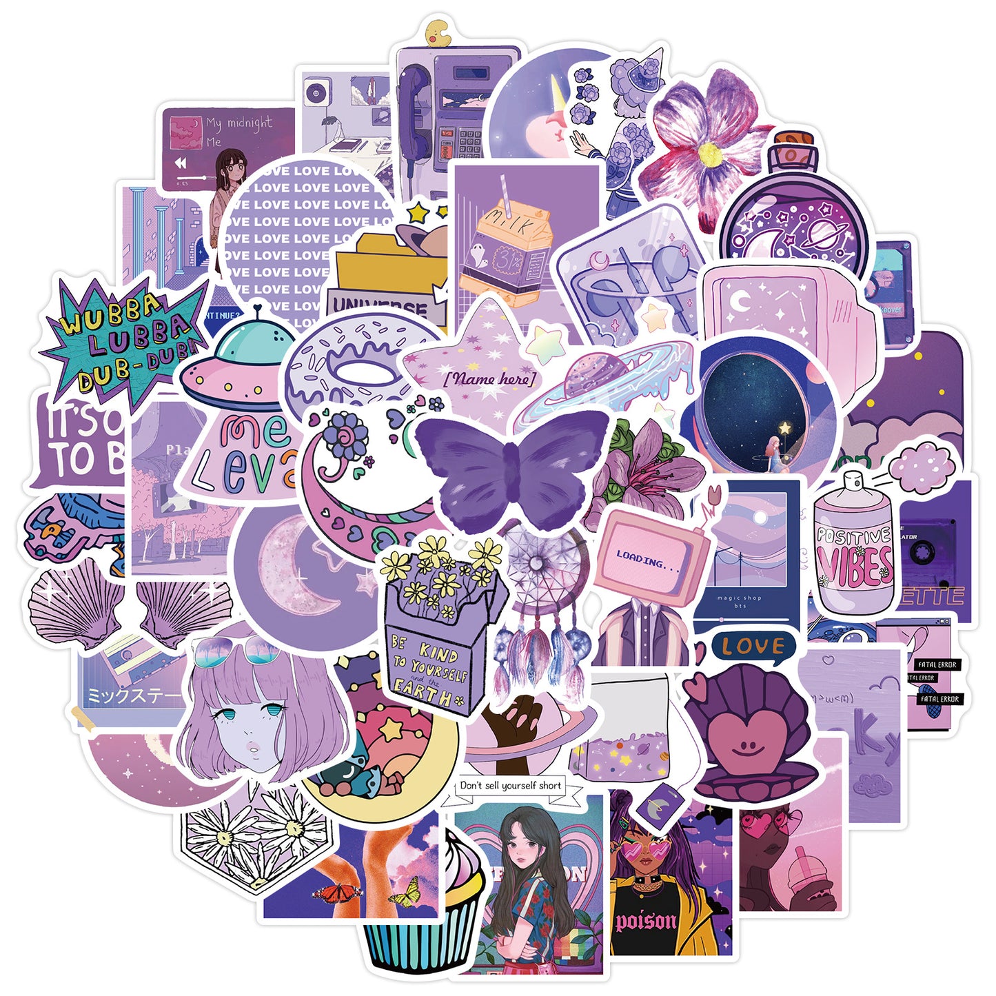 Cute Purple Stickers Set